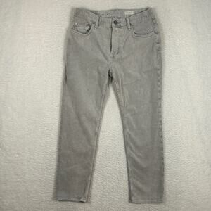 Allsaints Mens 30 Jack Wide Wale Corduroy Straight Crop Trouser Button Fly Gray